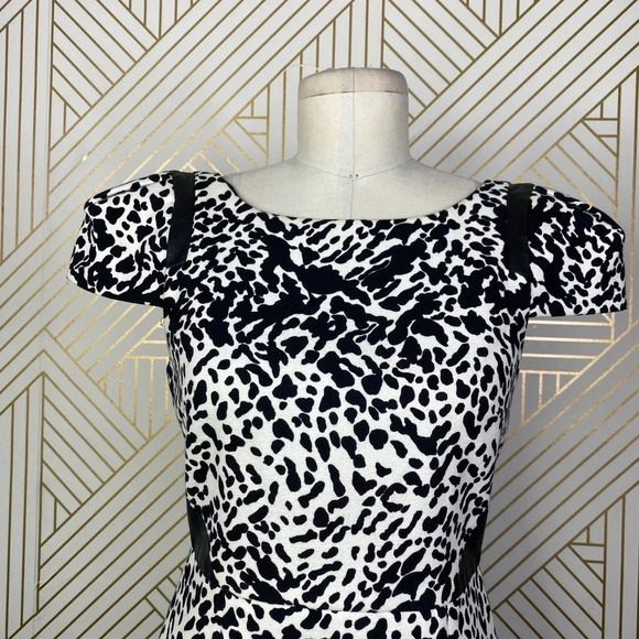 Tibi Animal Print Leather‎ Panel Dress Black Cream Size US 2 - Picture 4 of 12